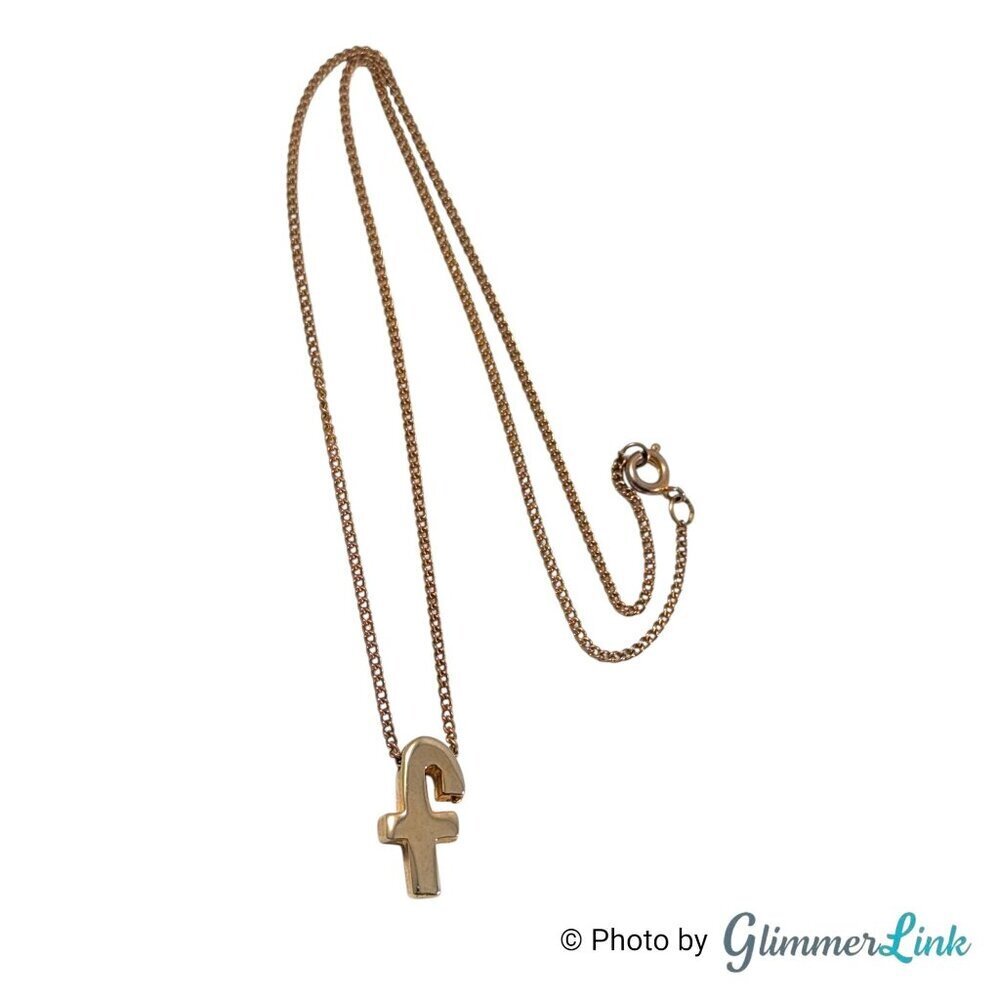 Vintage Gold Tone Letter F Pendant Necklace Initial Charm 16 Inch Chain - Picture 9 of 11